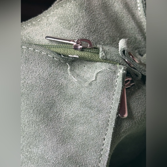 Sundance Italian Suede Leather Tote Bag w/ Detachable Pouch Sage Green - Picture 6 of 11